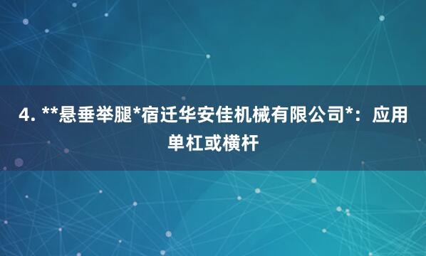 4. **悬垂举腿*宿迁华安佳机械有限公司*:应用单杠或横杆